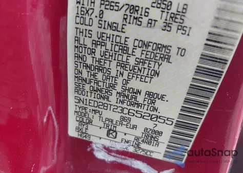 2003 Nissan Xterra Xe z USA, uszkodzony, nr VIN 5N1ED28T23C652055